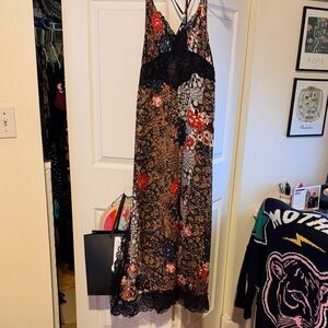 Free People Black and Red Lace Midi Dress/Slip